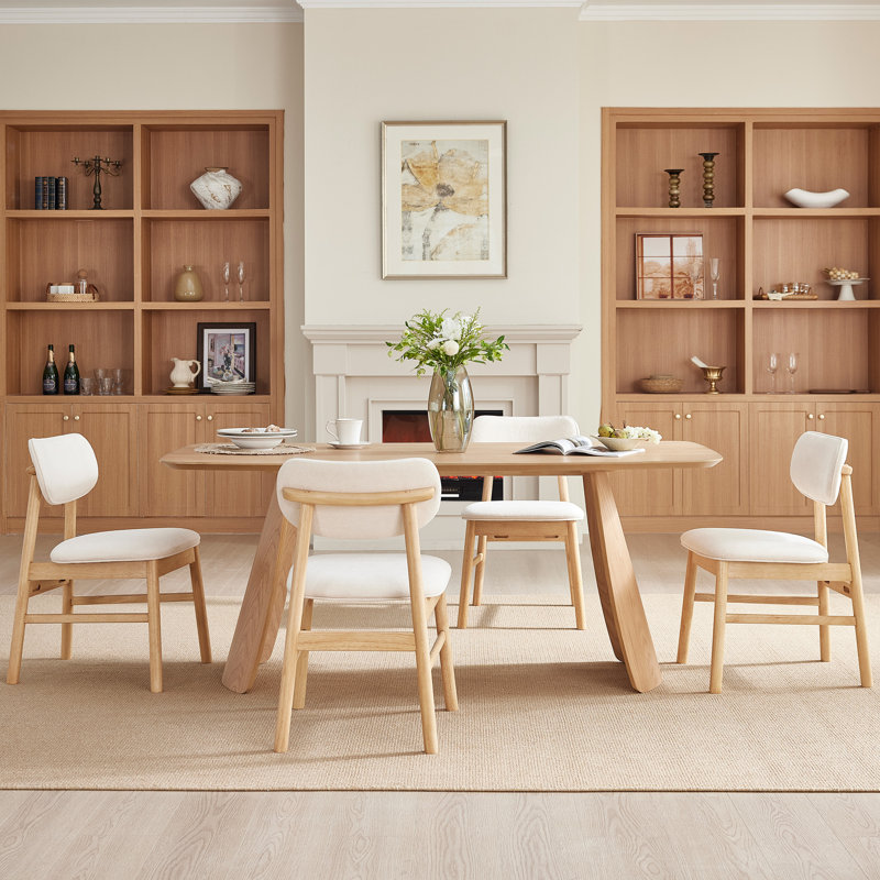 Modern Dining Set, Cream, Oak