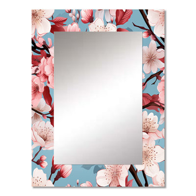 Aneeya Cherry Blossom Bliss - Oriental Decorative Wall Mirror, Oriental, Floral Mirror, Printed Metal Art