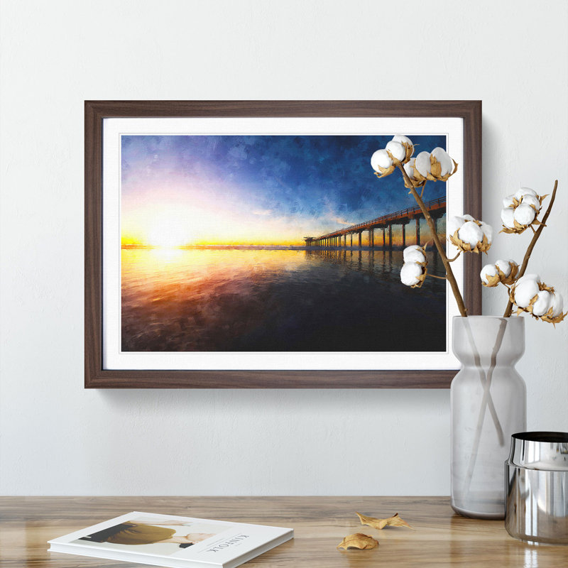 Pier in San Diego - Rectangle Print on MDF, 24cm H x 33cm W x 2cm D, Walnut