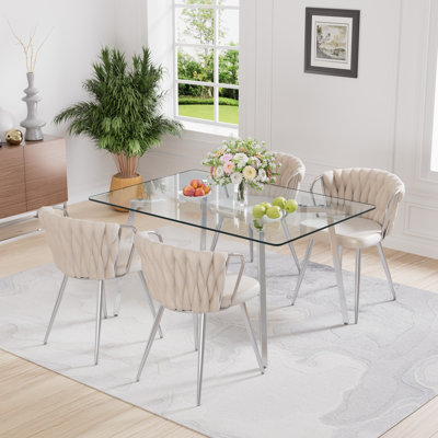 51in Rectangle Glass Top Dining Set