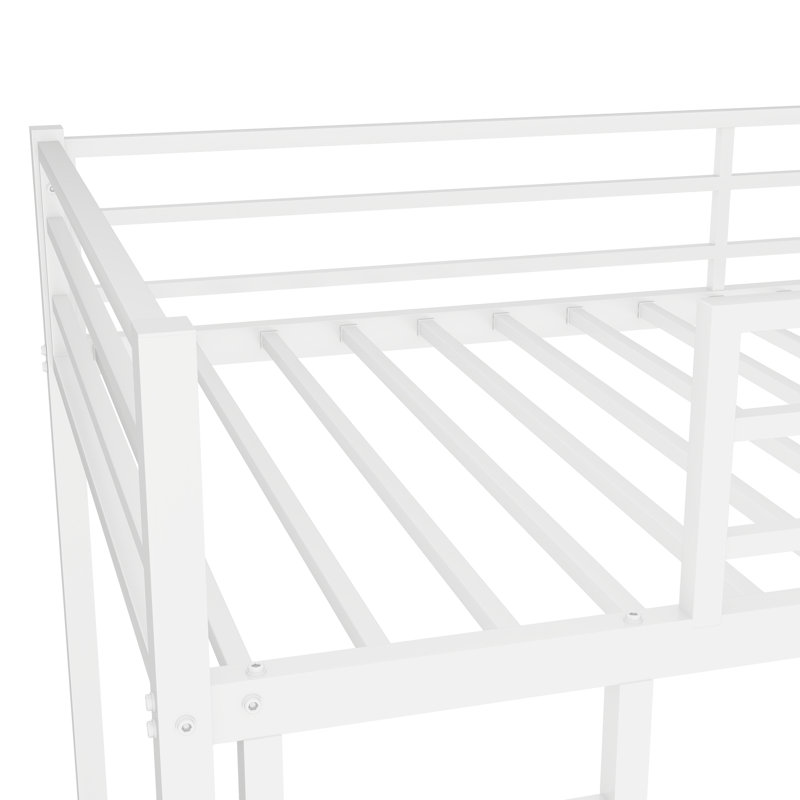 Lit simple en métal sur lit superposé - et caractéristique de qualité de fabrication fiable, réduction du bruit substantielle, garde-corps ajusté, conception robuste blanche, structure stable, installation réduite,