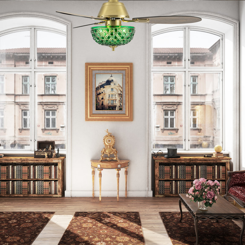 Ventilateur de plafond intérieur en verre taillé à la main à DEL de 42 po avec télécommande verte Brynn