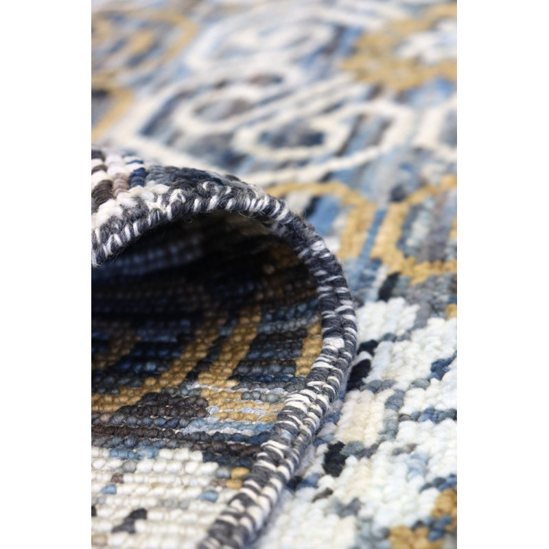 Khotan Wool Geometric Area Rug in Brown/Charcoal/White, Rectangle 5' x 7'