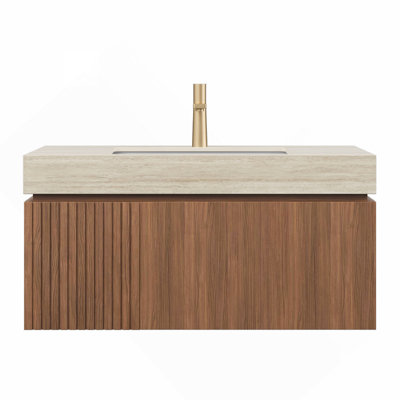 36" MURI Roma Travertine-Pattern Countertop With Basin, NO Cabinet, NO Faucet And Sink Cover