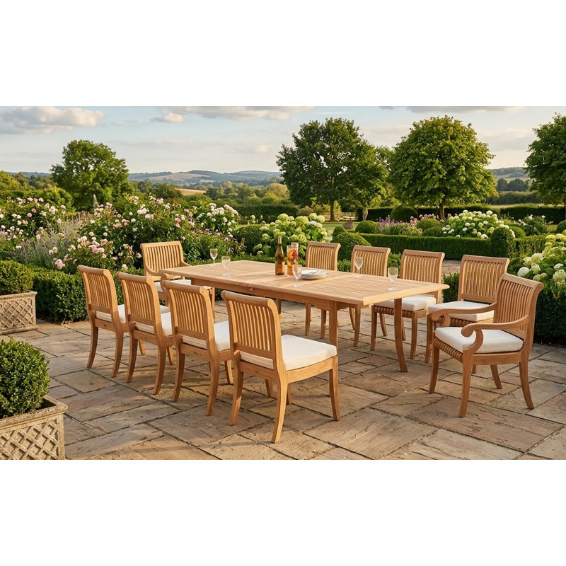 Giva Outdoor 11 - Piece Teak Dining Set, 94" L x 40" W x 30.5" H