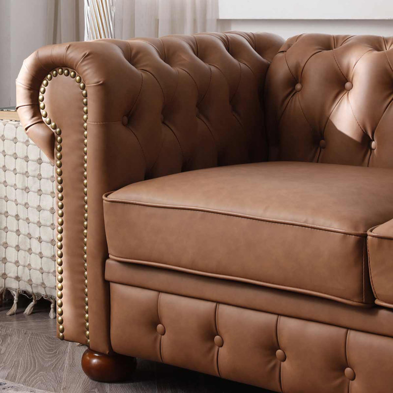 88.5'' Faux Leather Sofa, Brown Faux Leather
