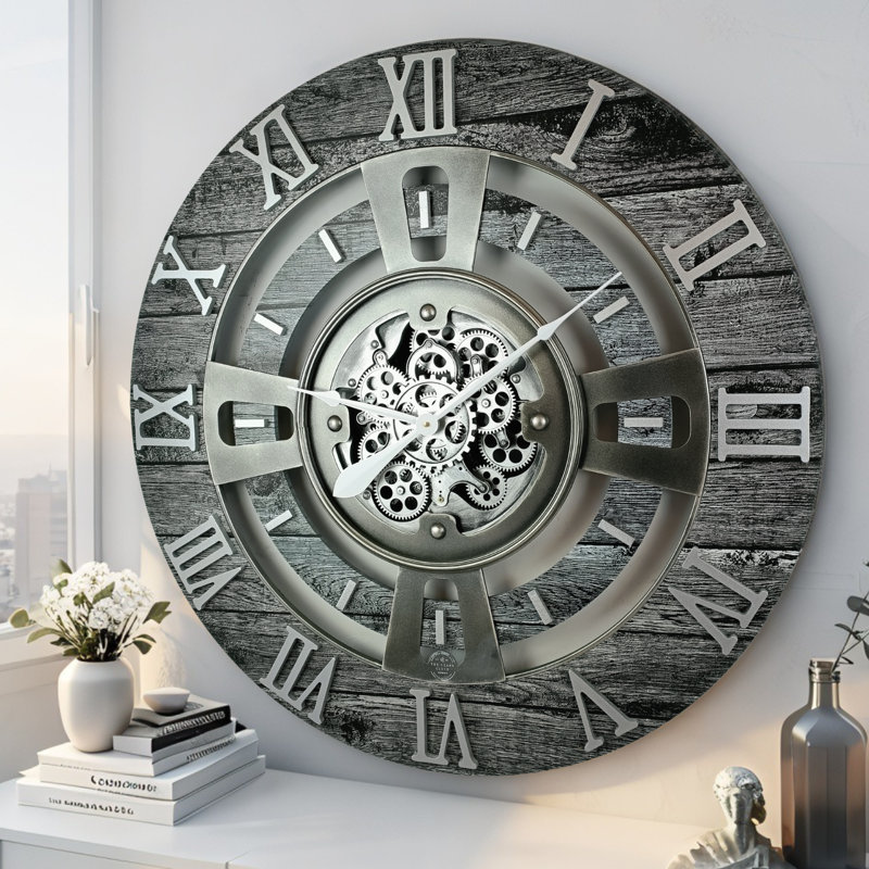 Solid Wood Wall Clock, Carbon Grey, Large 61cm
