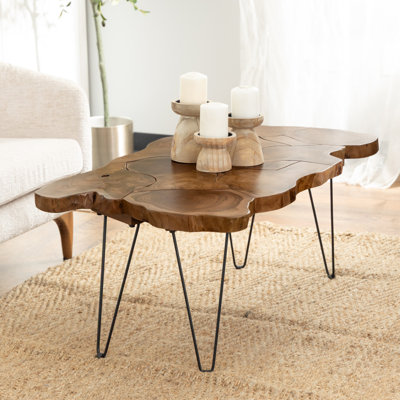 Table basse de salon en bois de teck brun Cole and Grey