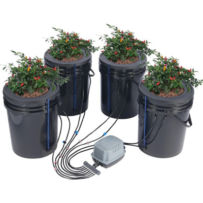 DWC Hydroponic System with Top Drip Kit 4 Buckets