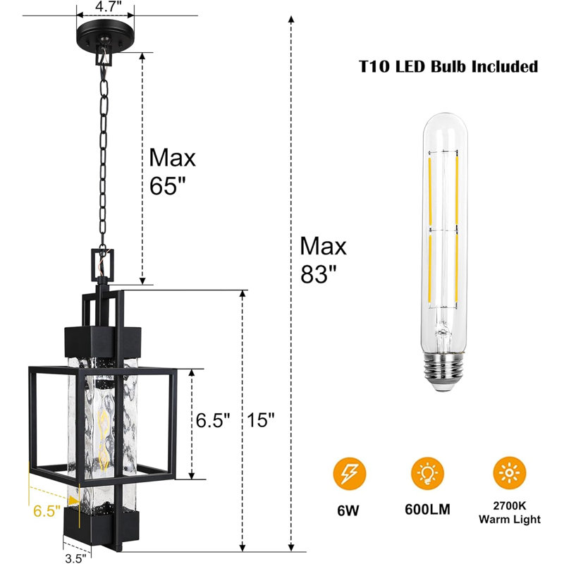 Luminaire suspendu d'extérieur avec capteur de mouvement, lanterne suspendue industrielle pour porche, patio, entrée, ampoule incluse