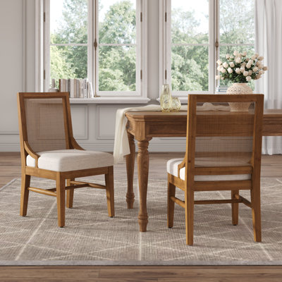 Elora Transitional Rubberwood Upholstered Dining Chairs With Backrest