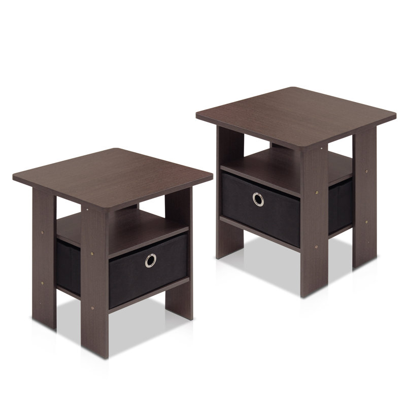 Ensemble de 2 tables de chevet modernes en bois 15,51 po x 15,5 po x 17,52 po avec tiroir et tablette, Marron foncé