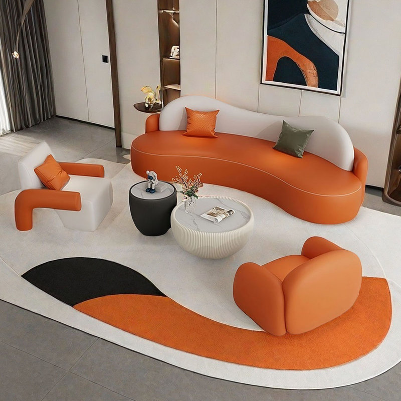 Ensemble de canapé simple salon de beauté salon de coiffure, Orange, blanc cassé
