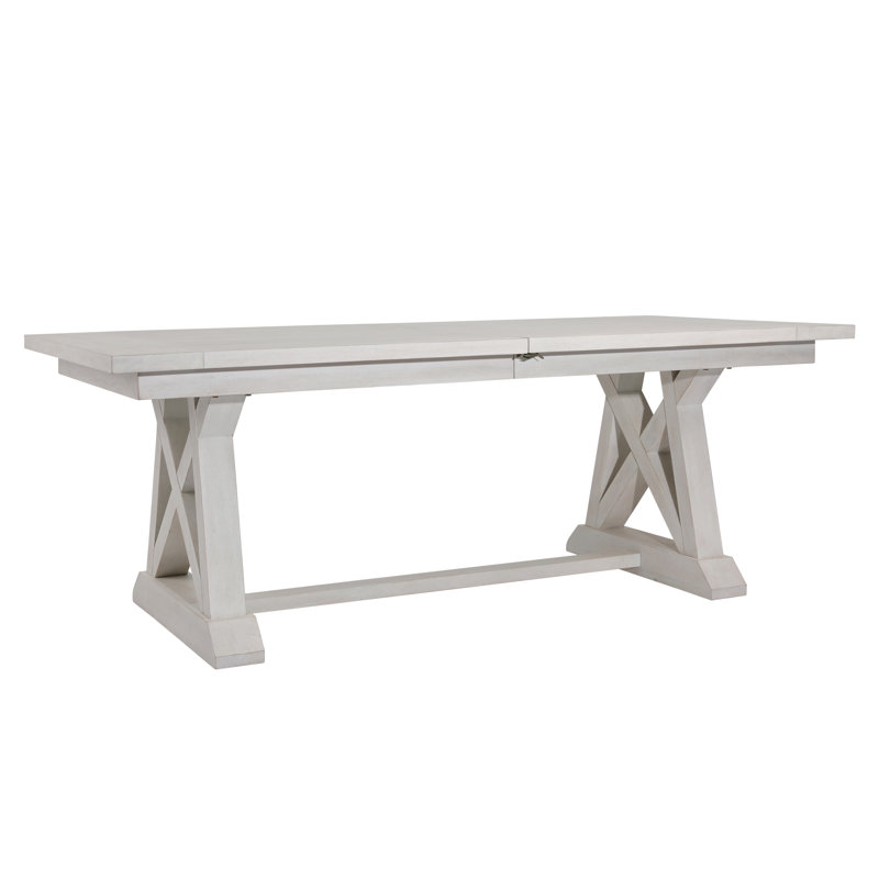 Joaquin 80-98" Rubberwood Extendable Dining Table, Light Gray Wash