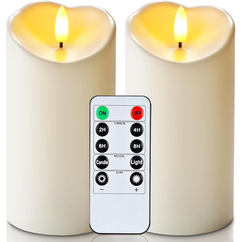 3" x 6" Outdoor Waterproof Flameless Candles, LED Candles, Battery Operated Candles with Remote and Timers, Electric Fake Pillar Candles for Home Decor, Ivory White, Set of 2