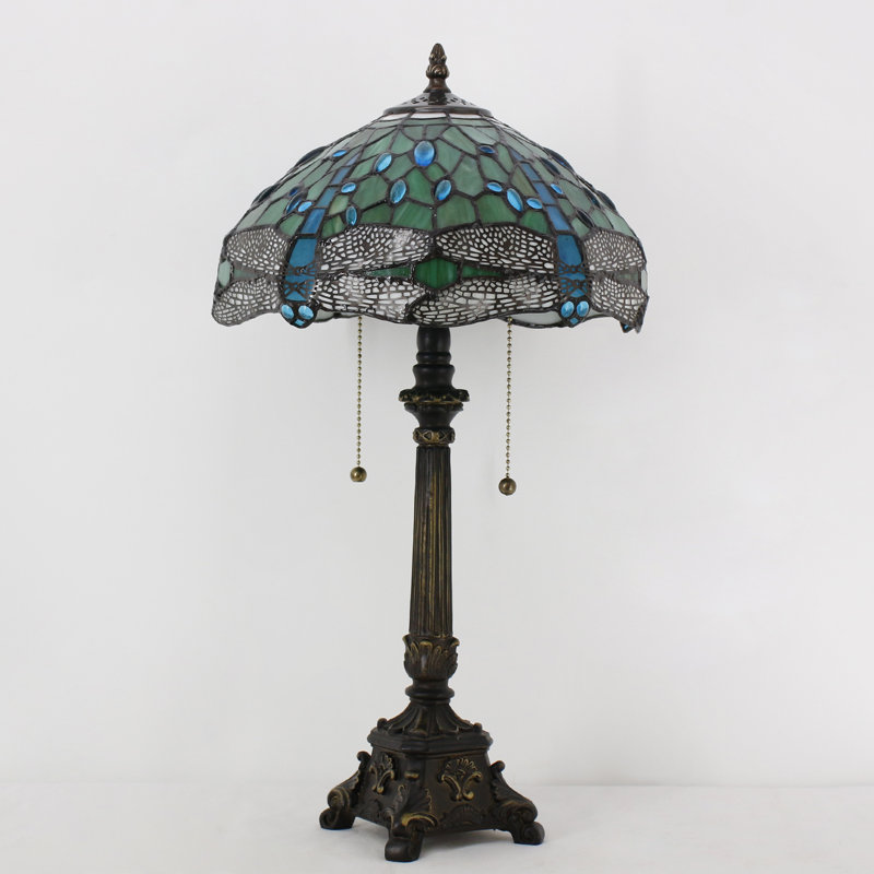 Lampe de table Tiffany en verre coloré vert 12 x 12 x 21 pouces
