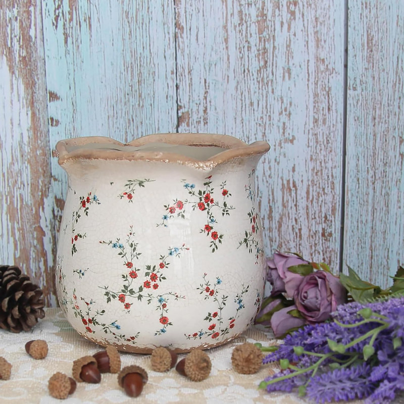 6.11 inch Ceramic Pot with Drainage Hole: Vintage Style, Crackle Glaze, a Charming Choice for Indoor Plants