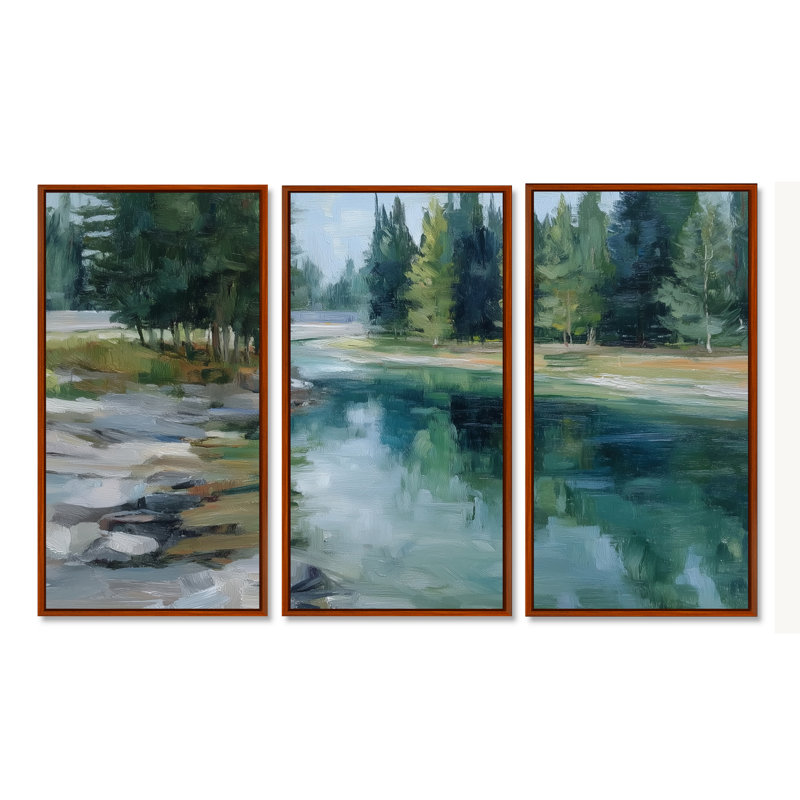 «Pine Trees», Fraser River, H 40 po x l 60 po, Brun, Reproduction avec cadre flottant