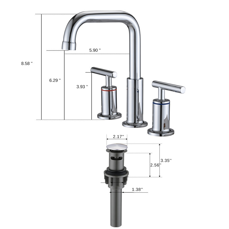 Widespread 2-handle Bathroom Faucet with Drain Assembly, Chrome