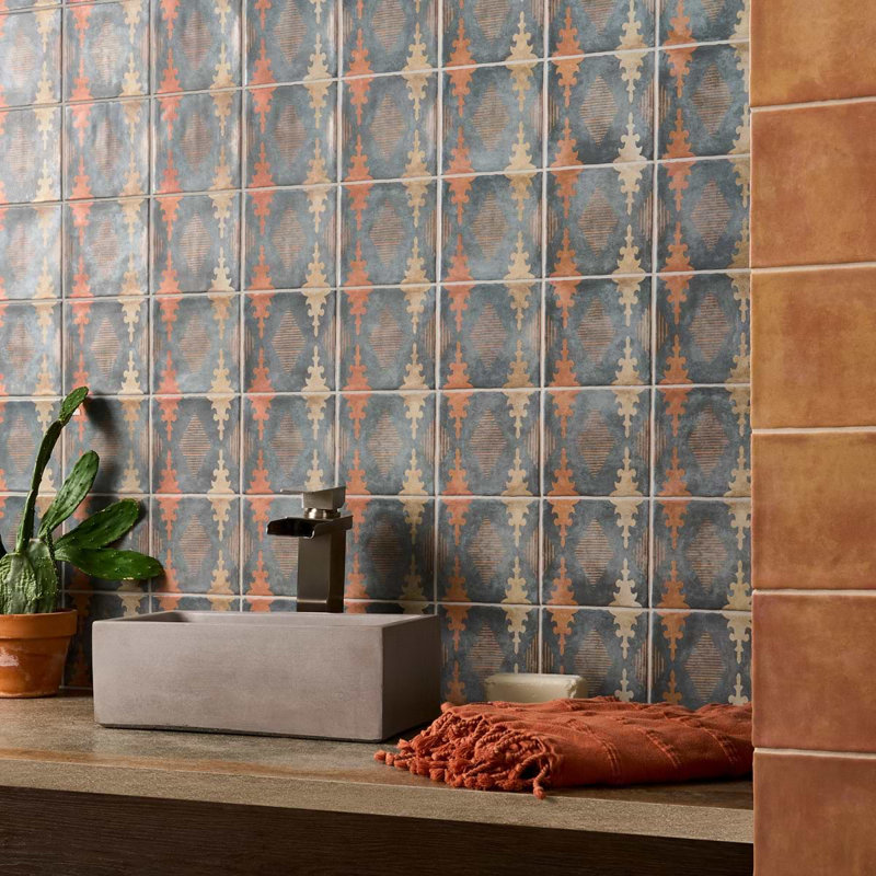 Paula Purroy Talia 5.11 In. X 5.11 In. Matte Ceramic Wall Tile (6.02 Sq. Ft. / Case), Aztec Blue Terracotta