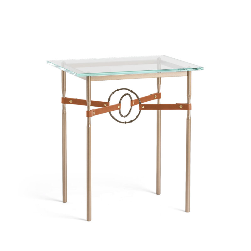 Table d'appoint Equus, Bronze avec cuir châtaignier, Or doux