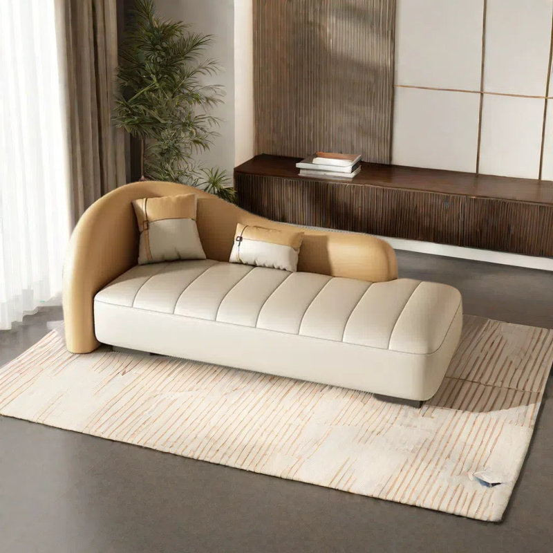 Canapé confortable en similicuir et structure en bois massif, Orange / blanc crémeux