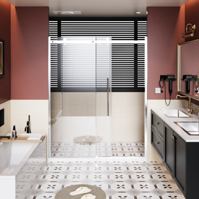 Porte de douche coulissante simple de 60 po de largeur 72 H avec verre trempé transparent de 1/4 po d'épaisseur, rail en alliage d'aluminium, rouleaux de zinc - surface de teinture, système de rail de roulement Smooth X, poignée en acier inoxydable, réglable