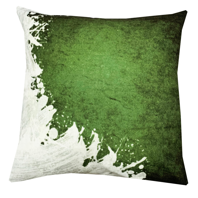 Tantum Green and White Cotton Block Print Throw Pillow
