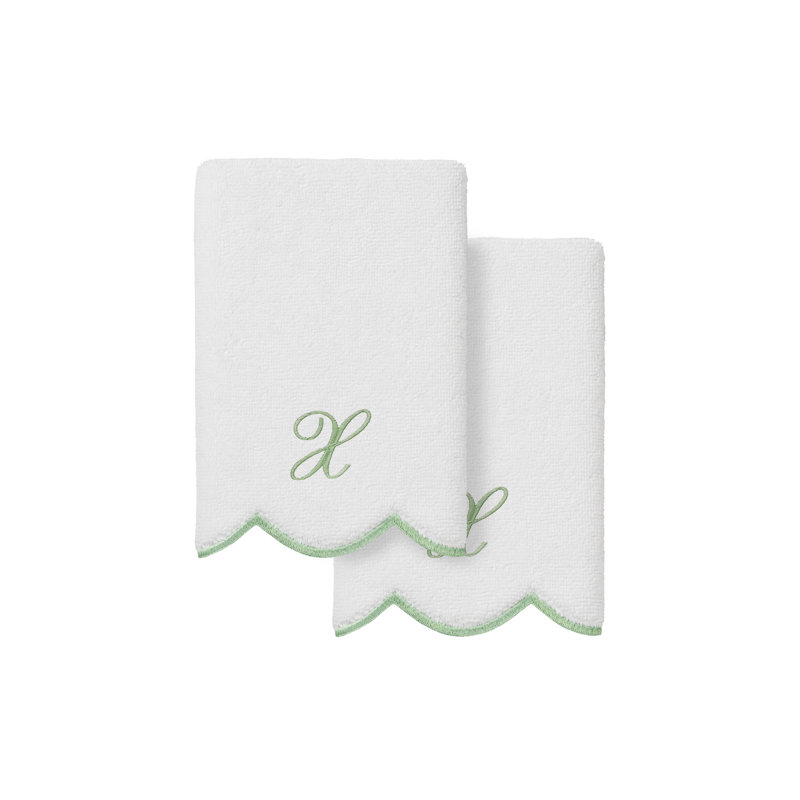  Ensemble de serviettes 100% coton turque ADORNIA, Blanc/vert, X, Ensemble de 2 serviettes à doigts