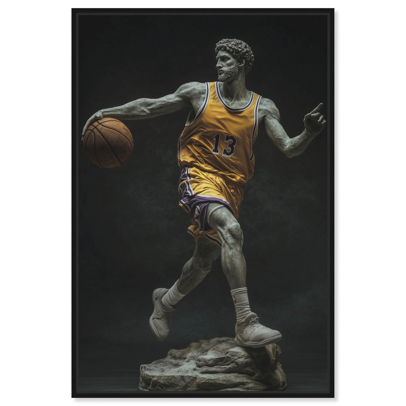 Sculpture Basketball II par Art Remedy, Noir, H 16 po x l 11 po, Cadre flottant