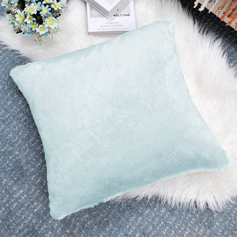 Housse de coussin réversible en fausse fourrure, Bleu spa