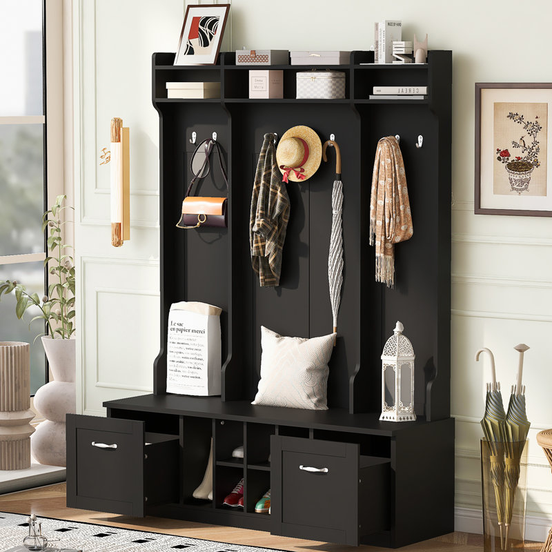 Banc de vestibule avec portemanteau U-Can 5-en-1, Noir