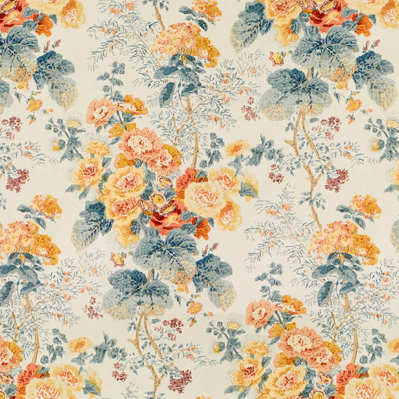 Hollyhock Hdb Cotton Fabric, Apricot/Lake