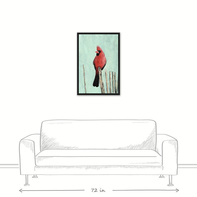 « cool cardinal turquoise », reproduction de peinture à l’acrylique sur toile tendue, H 30 po x l 20 po, Cadre noir
