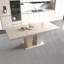 Table de salle à manger rectangulaire extensible, convenant pour 6 à 10 personnes, avec motif de travertin veiné, dimensions 160 à 200 cm, simple et élégante.