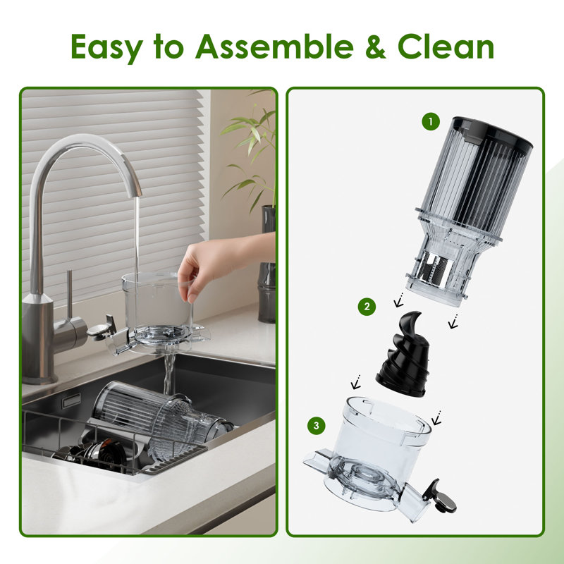 Extracteur de jus à pressage à froid lent WHALL, panneau de commande tactile avec modes doux et dur, goulotte d'alimentation extra-large de 4,35 po, fonction anti-colmatage inversée, extracteur de jus de comptoir 200 W