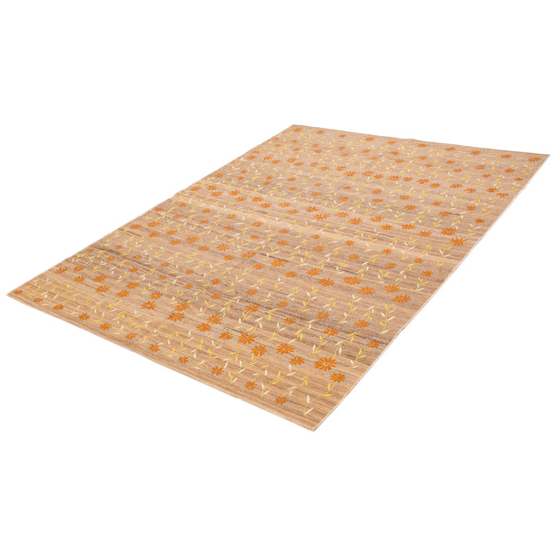 Kilim en laine brun clair tissé à la main 8 pi 0 po x 11 pi 6 po