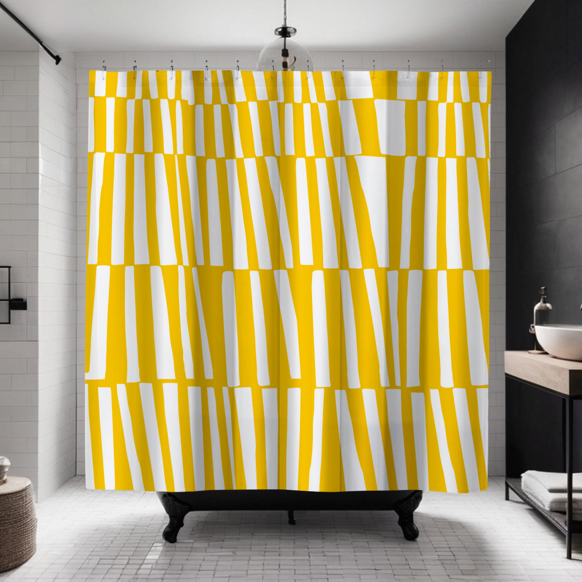Thora Abstract Mid-Century Shower Curtain, Bright Yellow