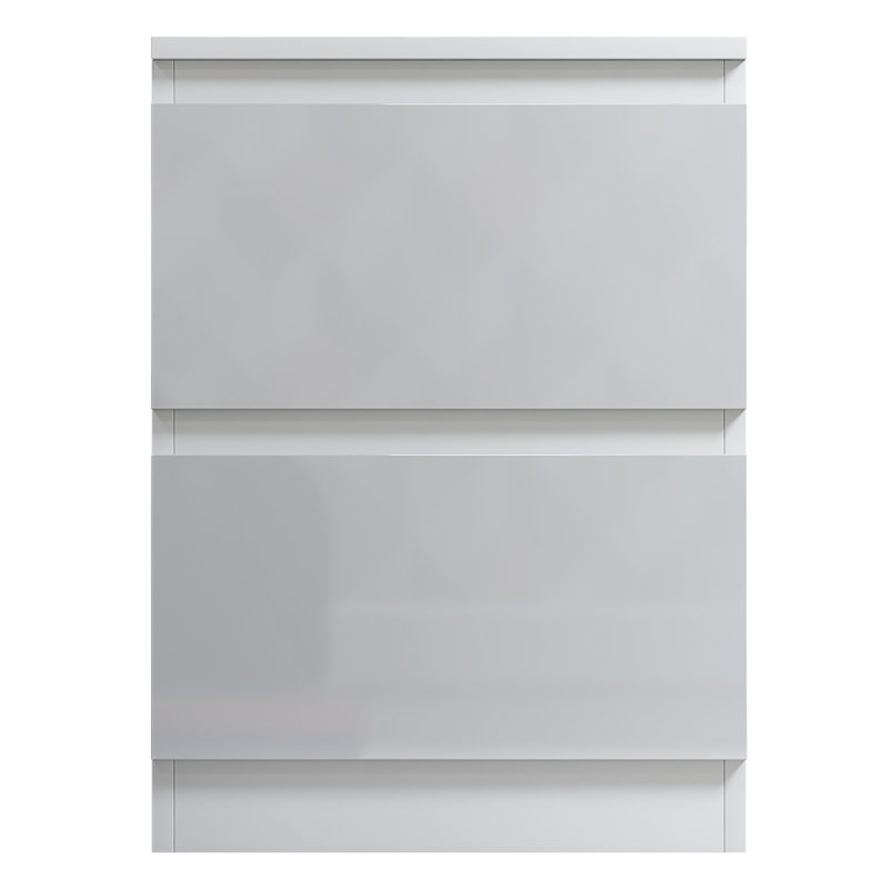 FWStyle Derck 2 Drawer Bedside Cabinet - White Gloss Front