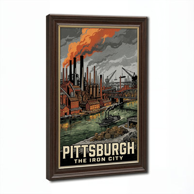 Art mural antique sur toile encadré doré pour le salon, la chambre à coucher, le bureau ou le vestibule - Décoration murale décorative avec paysage industriel