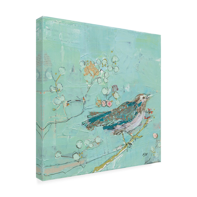 Teal and White Bird on Branch Canvas Art, 14 x 14 Inches