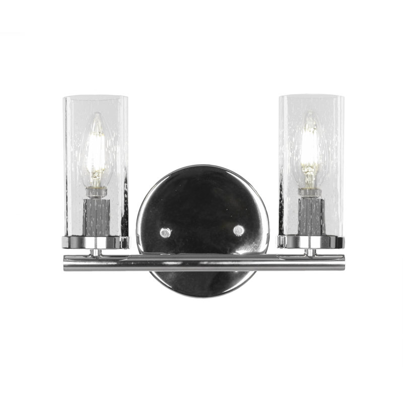 Trinity 2 Light Bath Bar Shown 2.5” Clear Bubble Glass, Chrome