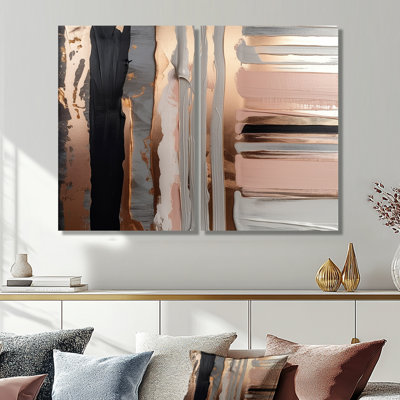 Rosegold And Pink Forms In Contemporary I - Brown Modern Wall Art