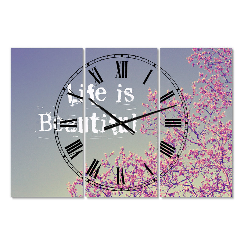 Life Is Beautiful - Horloge murale surdimensionnée 3 panneaux Cottage