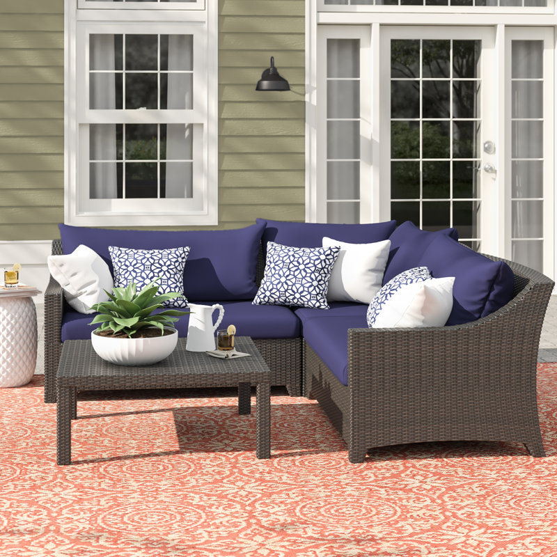 Fionnula 4 Piece Sectional Seating Group With Sunbrella Cushion Covers, Canvas Navy Sunbrella® Canvas