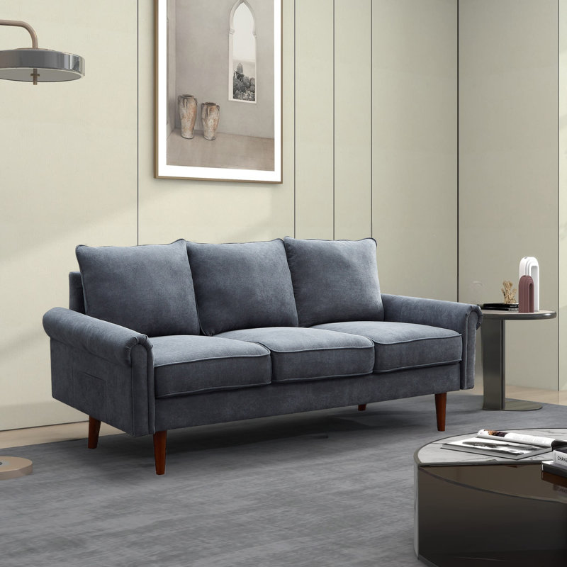Upholstered 74.02'' Sofa, Gray Polyester