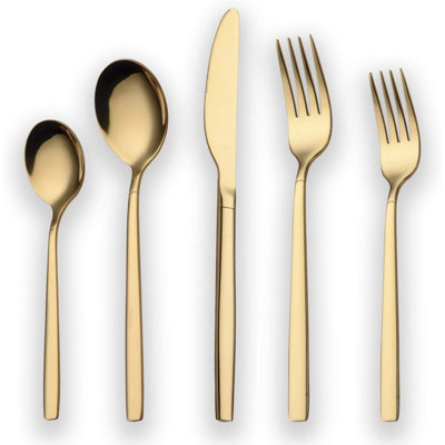 20 Piece Titanium Gold Plated Stainless Steel Flatware Set