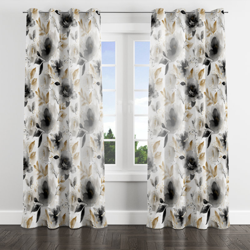 Country Farmhouse Curtains for bedroom - Floral Boulier Grommet Curtain - 1 Panel, 52" W x 90" L, Silver Grommets