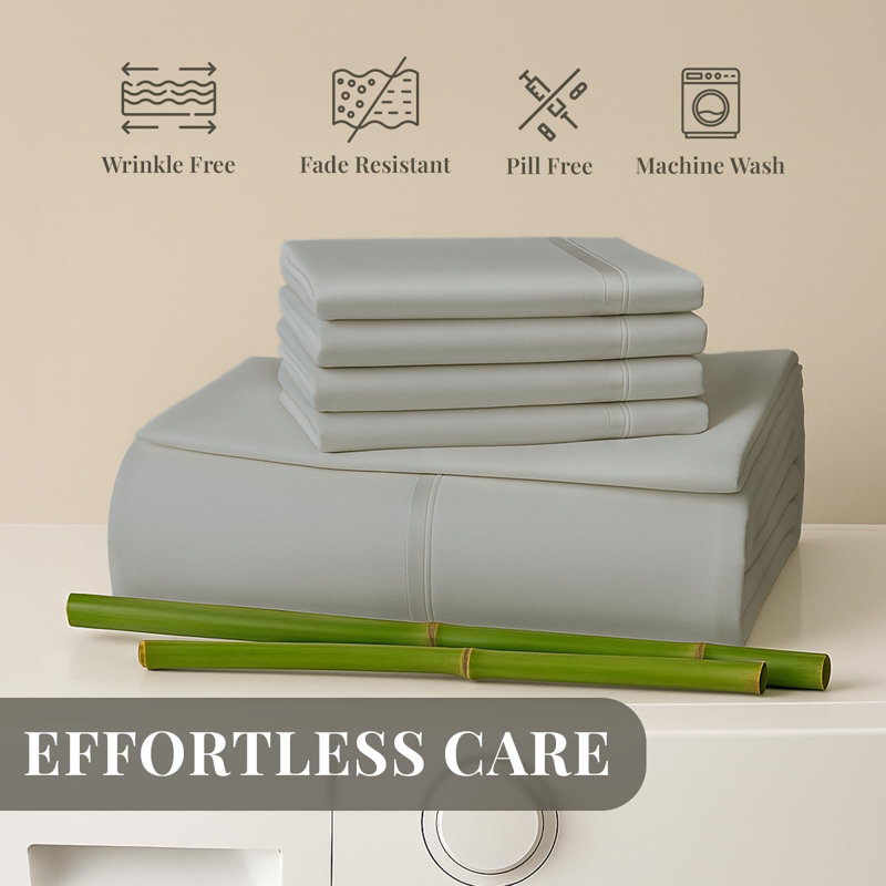 Premium Rayon From Bamboo Blend Sheet Set With Deep Pockets, Cooling and Breathable, King Sheet Set with 4 Pillowcases