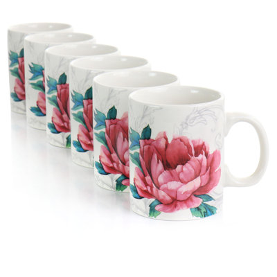 Ensemble de grandes tasses à motif floral en céramique de 16 oz en blanc et rose Martha Stewart